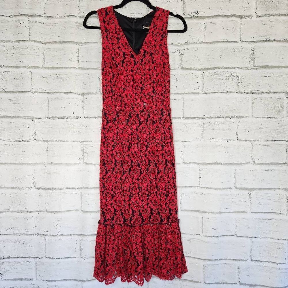 Alexia Admor Womens Floral Lace Sheath Dress Peplum Hem Small Sleeveless Red